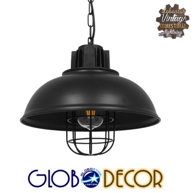 GLOBOSTAR® HARROW 01571 Vintage Κρεμαστό Φωτιστικό Οροφής με Ντουί 1 x E27 AC 220-240V IP20 - Μαύρο - Μ33 x Π33 x Υ32cm